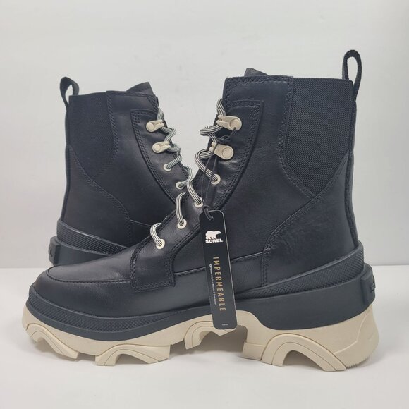 Sorel Brex Lace Up Women's Black Leather Boots NL4305-010 US Size 9 NWT - Picture 5 of 12